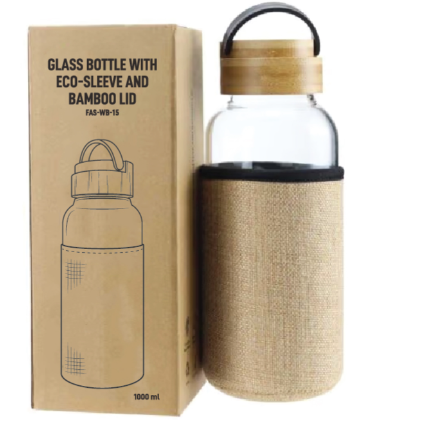 Glass Bottles with Eco-Sleeve and Bamboo Lid - Novelty
