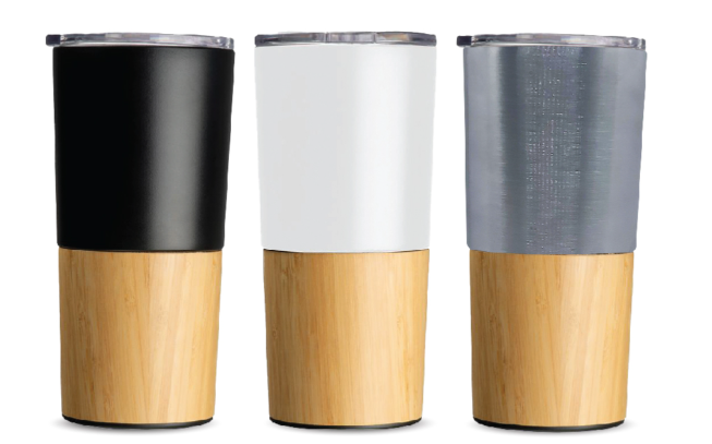 Double Wall Travel Timble with Bamboo base and Clear lid - Novelty