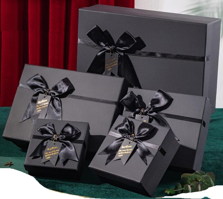 Cardboard Gift Box with Satin Ribbon in Classic Black Color - Novelty