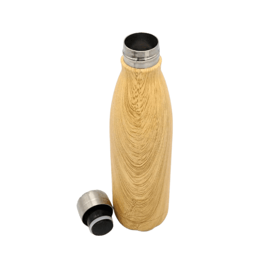 Hans Larsen Stainless Steel Water Bottle with Wood Print - Brown - Novelty