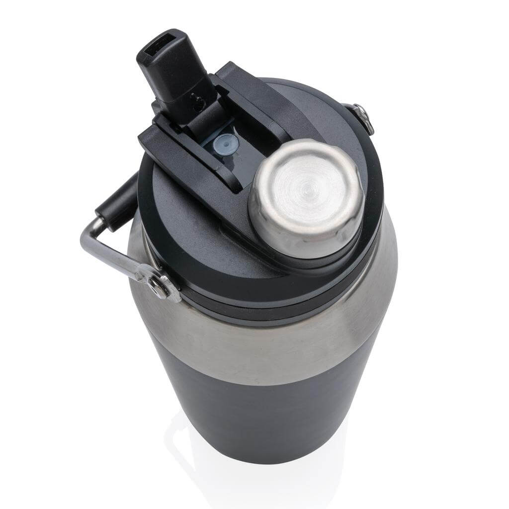 Hans Larsen Vacuum Bottle with Solid Handle and Dual Lid - 1L - Black - Novelty
