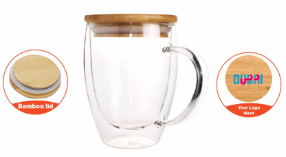Double Wall Clear Glass Mug with Bamboo lid - Novelty