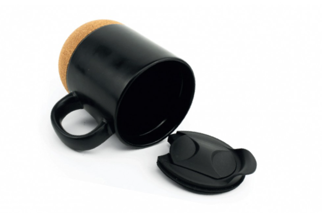 Black & White Ceramic Mug with Lid and Cork base - Novelty