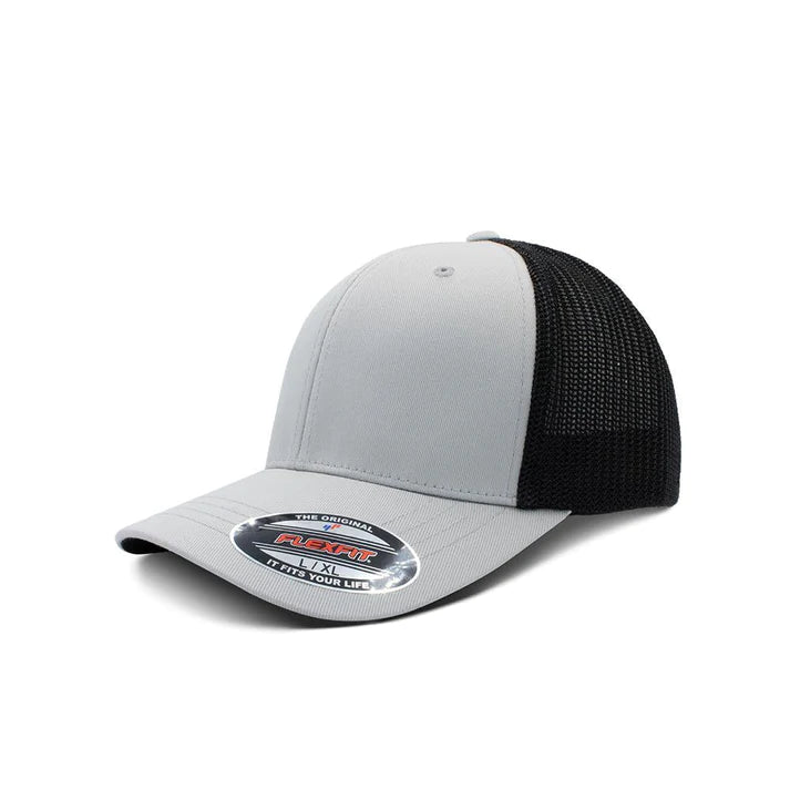 FLEXFIT TRUCKER – MEDIUM GREY & BLACK – 6511 X MESH - Novelty