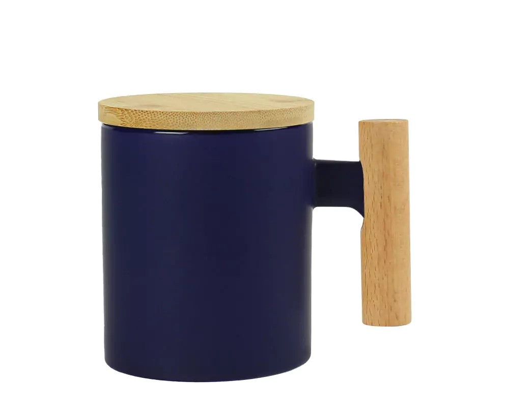 Ceramic Coffee Mugs with Bamboo Handle and Lid 380ml - Novelty
