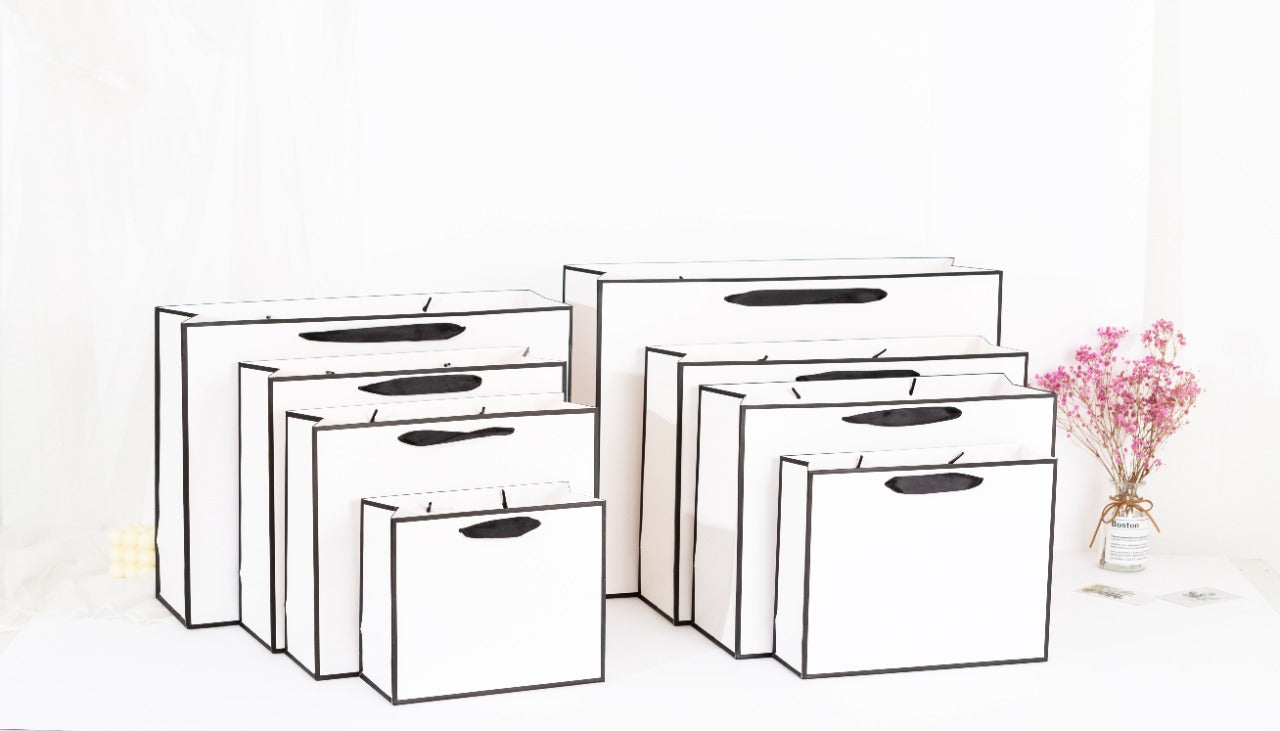 White with Black Border Gift Bags - Novelty