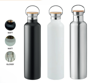 Double Wall Stainless Steel Bottle with Bamboo Lid - Novelty
