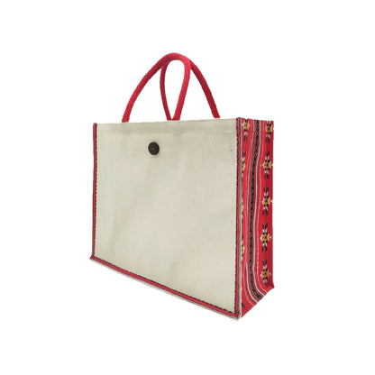 Canvas Jute Laminated Sadu Print Bag - Novelty
