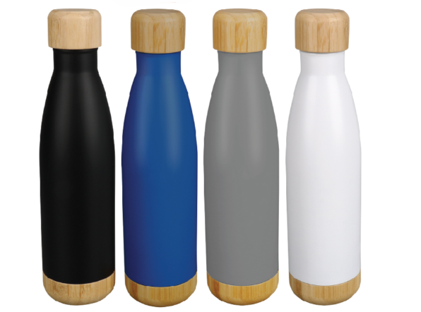 Vacuum Stainless Steel Bottle with Bamboo lid and Base - Novelty
