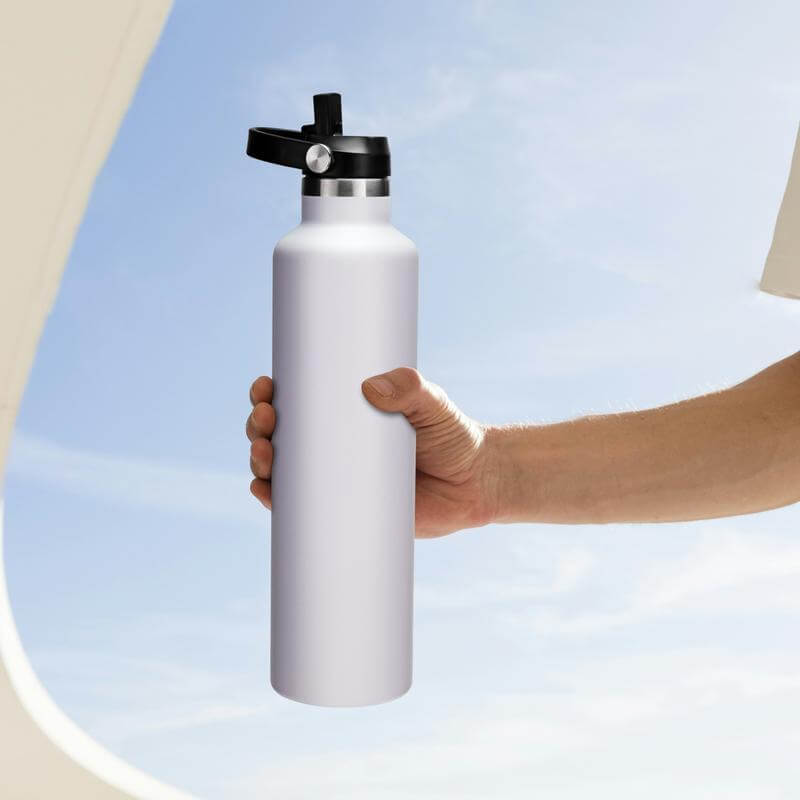 Hans Larsen Vacuum Stainless Steel Bottle with Sports Lid - 1L - White - Novelty