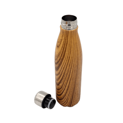 Hans Larsen Stainless Steel Water Bottle with Wood Print - Brown - Novelty