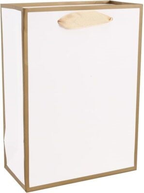 White with Gold Border Gift Paper Bag - Novelty