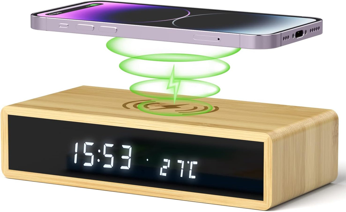 DIGITAL ALARM CLOCK WITH WIRELESS CHARGER - Novelty