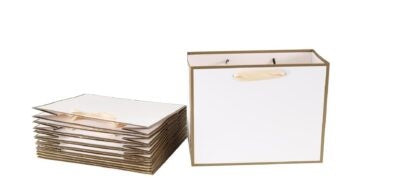 White with Gold Border Gift Paper Bag - Novelty