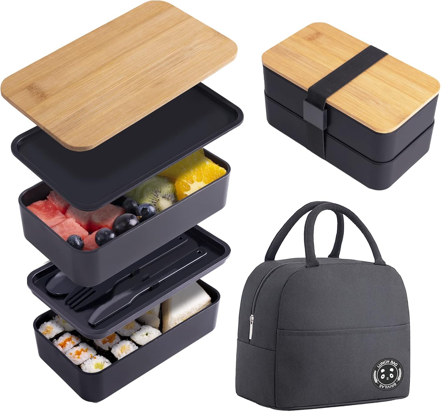2-LAYER PLASTIC LUNCH BOX WITH CUTLERY SET - Novelty