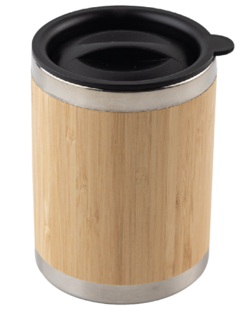Stainless steel mug with bamboo body and black PP lid - Novelty