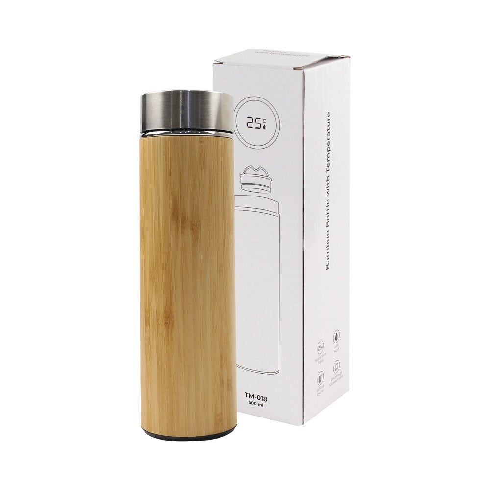 Bamboo Flask with Temperature Display - Novelty