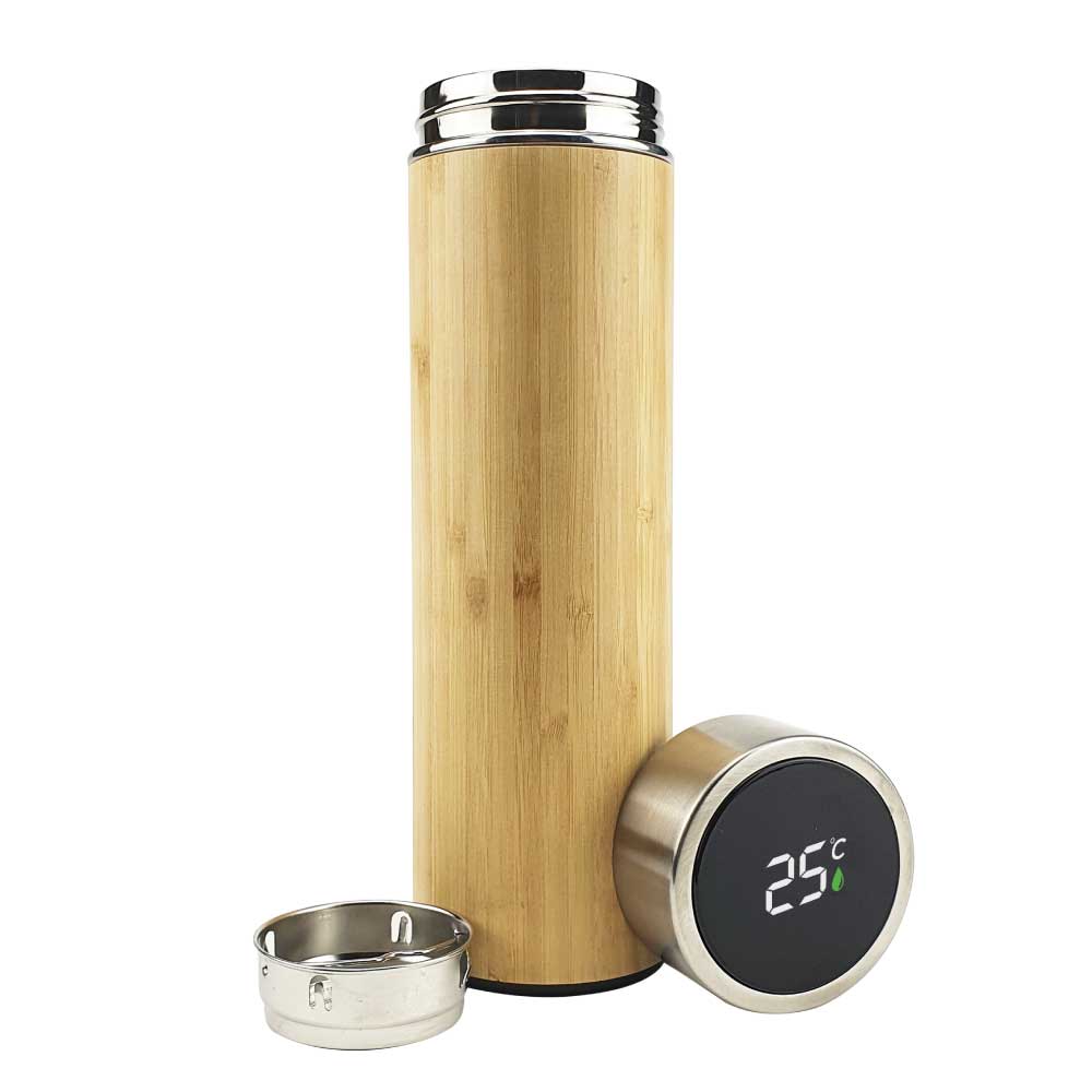 Bamboo Flask with Temperature Display - Novelty