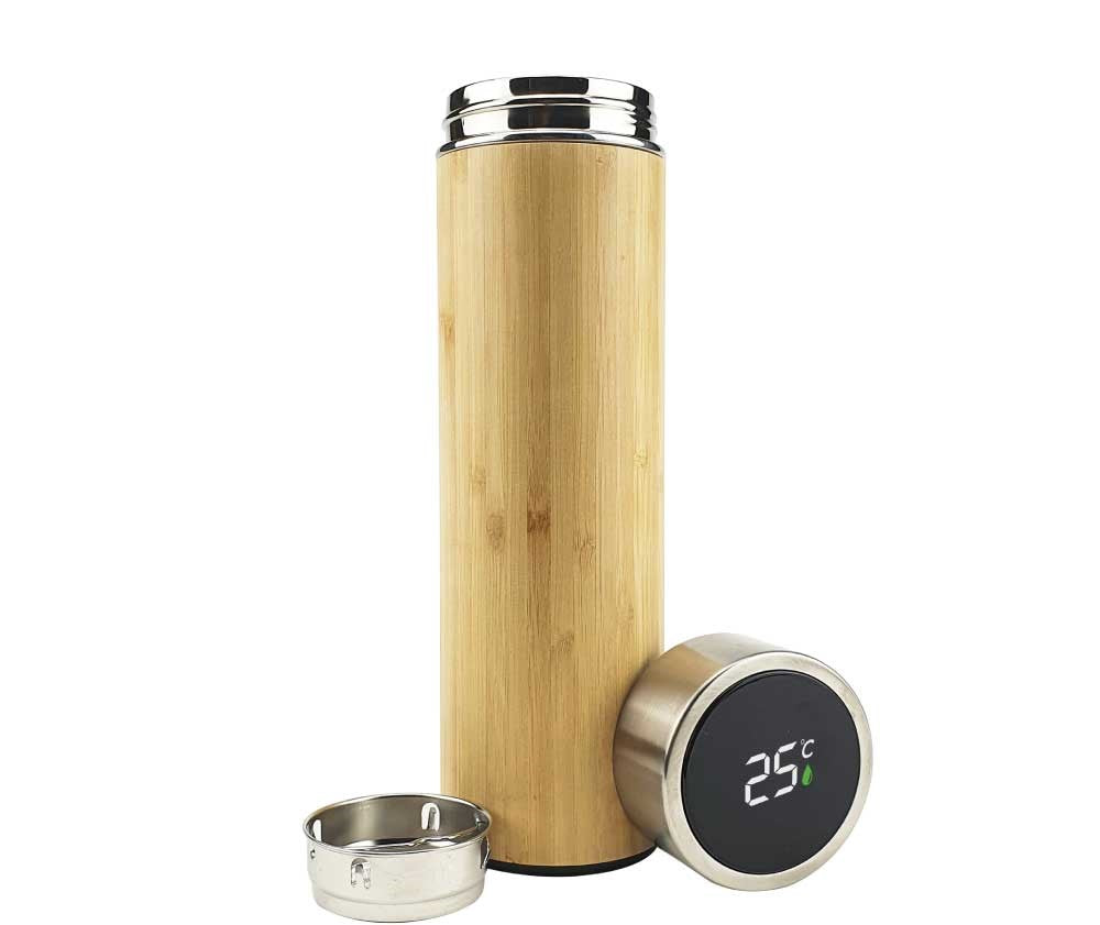 Bamboo Flask with Temperature Display - Novelty