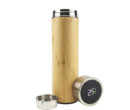 Bamboo Flask with Temperature Display - Novelty