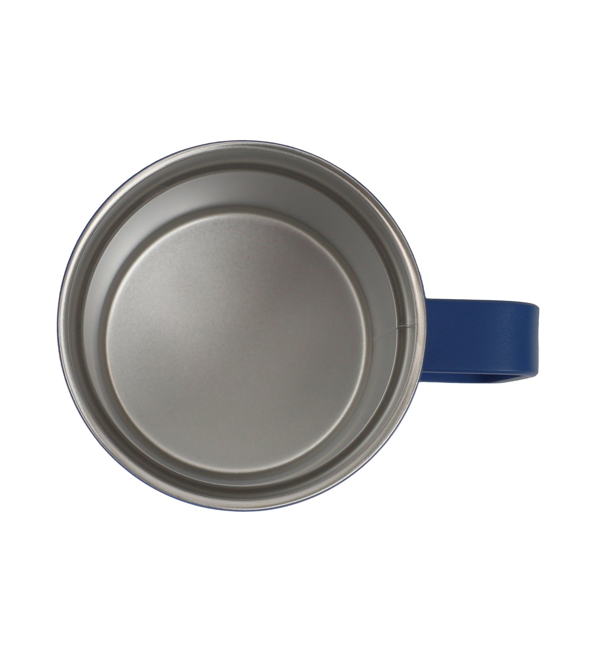 Top view of an empty Bamboo Base Mug showing smooth interior and blue handle on white background