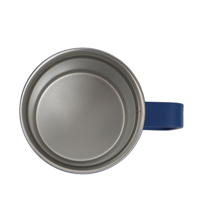 Top view of an empty Bamboo Base Mug showing smooth interior and blue handle on white background