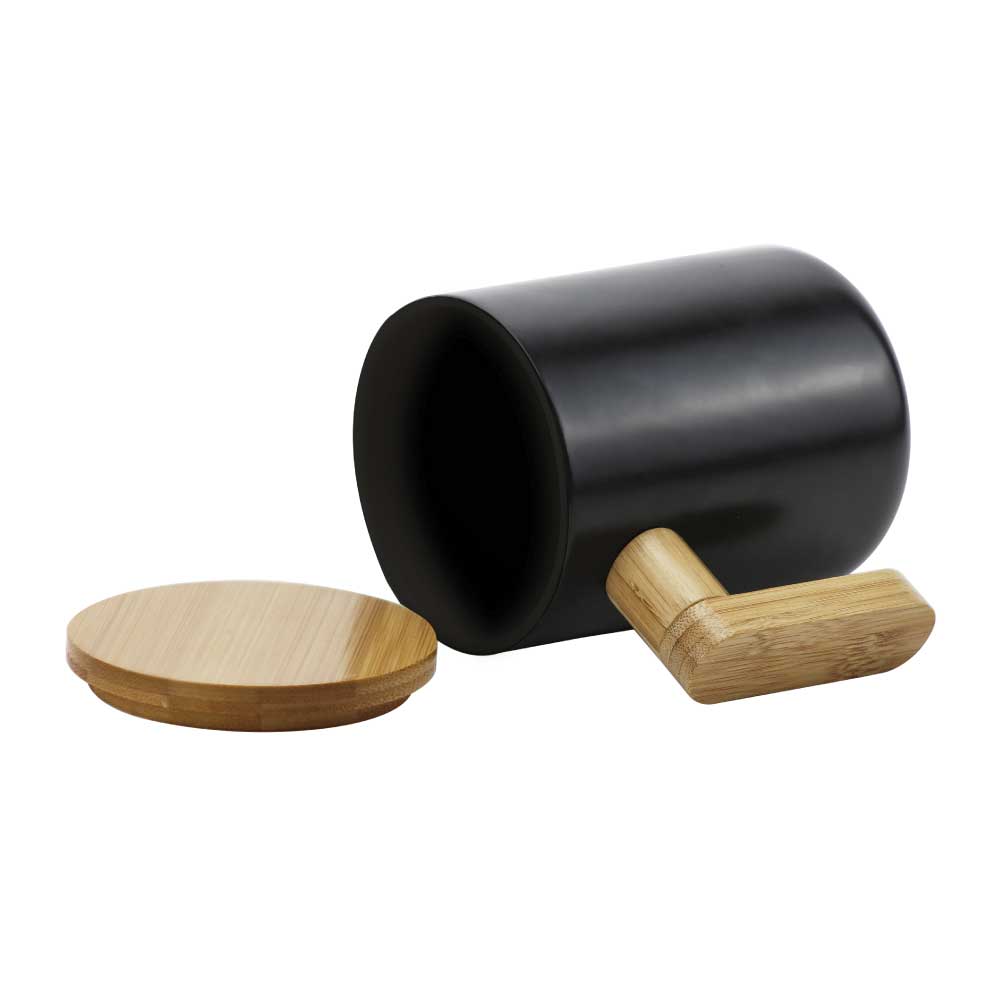 Black Ceramic Coffee Mugs with Bamboo Handle and Lid - Novelty