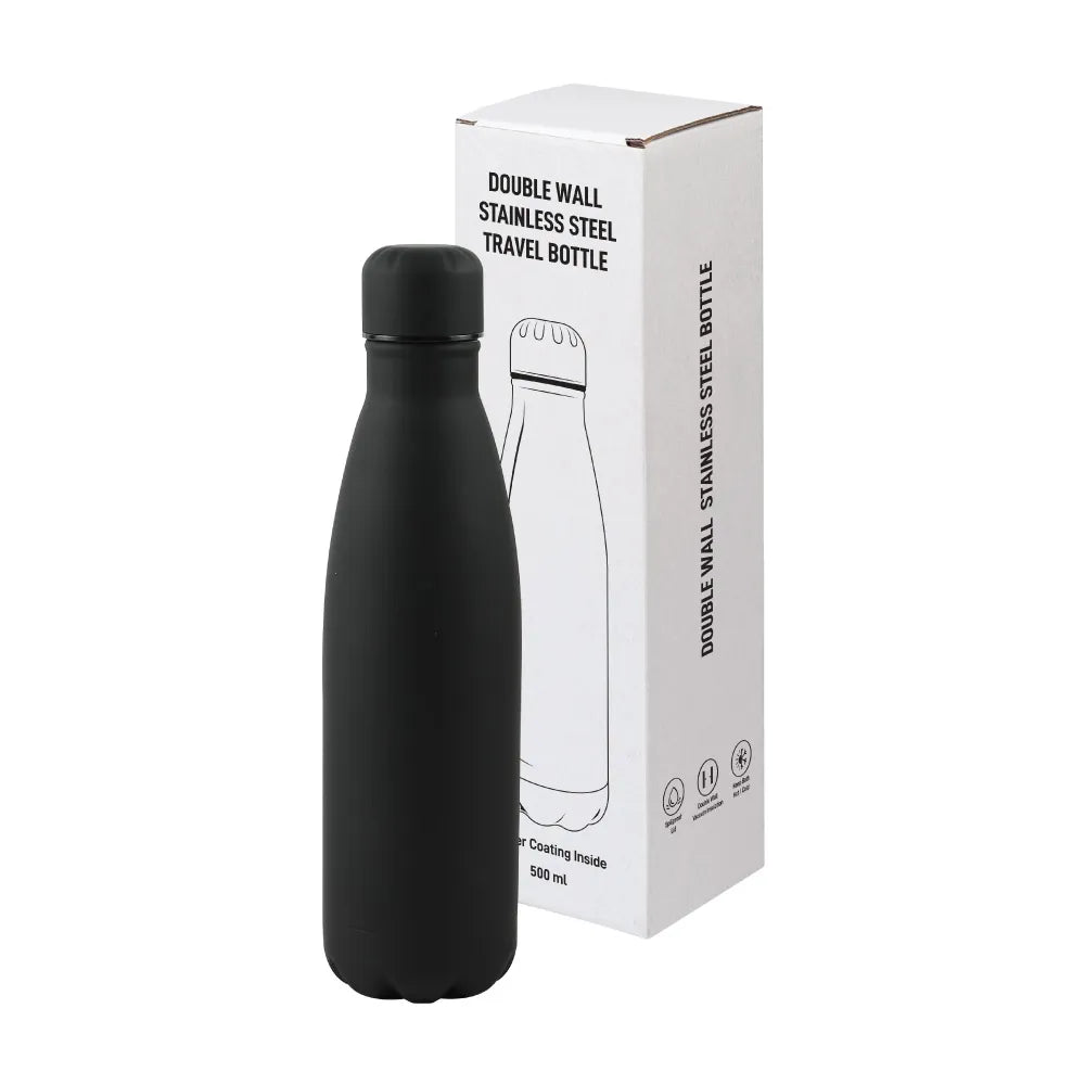 Premium Soft Touch Black Cola Bottles in Stainless Steel, 500ml - Novelty