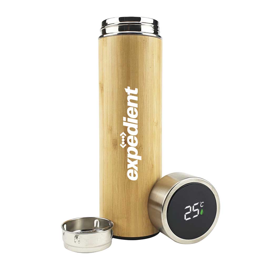 Bamboo Flask with Temperature Display - Novelty