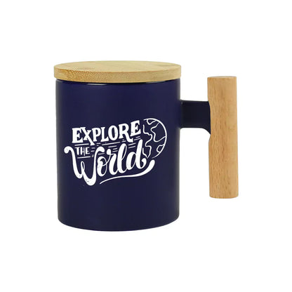 Ceramic Coffee Mugs with Bamboo Handle and Lid 380ml - Novelty
