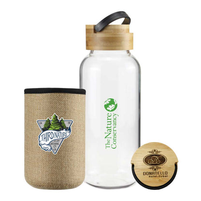Glass Bottles with Bamboo Lid and Eco Sleeve, 1 liter - Novelty