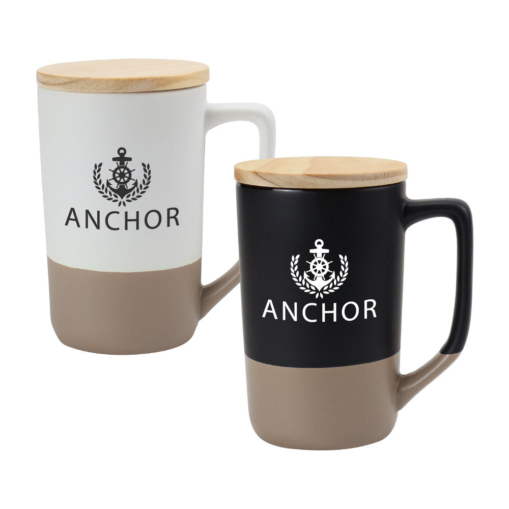Two-toned Ceramic Mugs with Clay Bottom, Bamboo Lid - Novelty