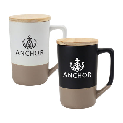 Two-toned Ceramic Mugs with Clay Bottom, Bamboo Lid - Novelty
