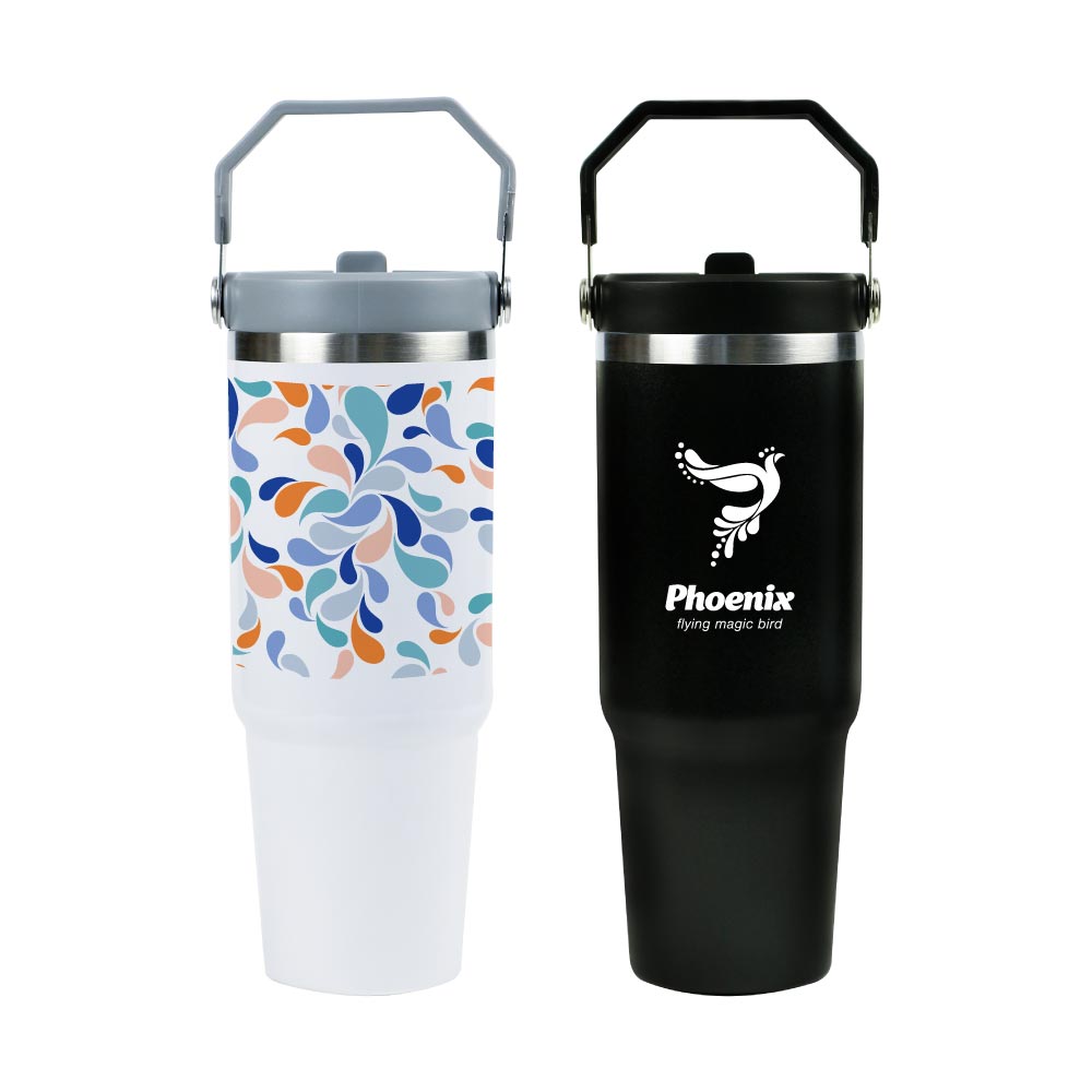 Tumbler with Handle & Straw SS Double Wall 900ml - Novelty