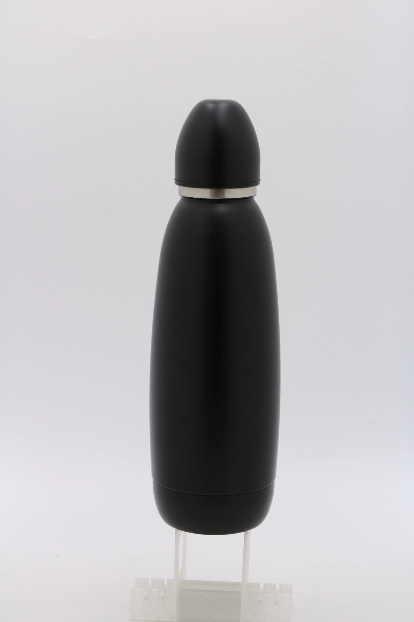 Matte black Bullet Bottle with stainless steel accent, sleek insulated design for keeping drinks hot or cold