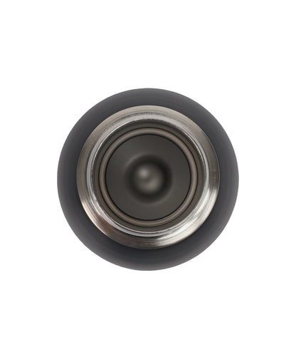 Top view of a black Bullet Bottle showing the stainless steel insulated inner lid and opening.