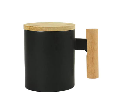 Ceramic Coffee Mugs with Bamboo Handle and Lid 380ml - Novelty