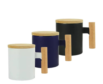 Ceramic Coffee Mugs with Bamboo Handle and Lid 380ml - Novelty