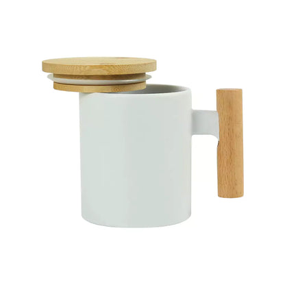 Ceramic Coffee Mugs with Bamboo Handle and Lid 380ml - Novelty