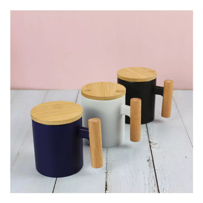 Ceramic Coffee Mugs with Bamboo Handle and Lid 380ml - Novelty