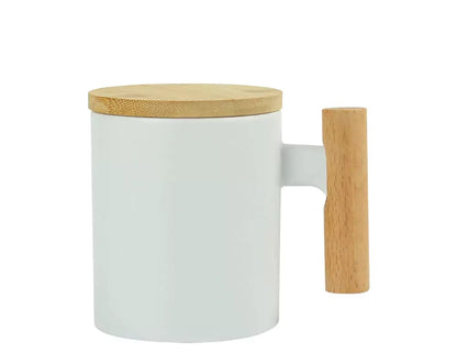 Ceramic Coffee Mugs with Bamboo Handle and Lid 380ml - Novelty