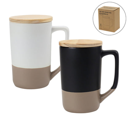 Two-toned Ceramic Mugs with Clay Bottom, Bamboo Lid - Novelty