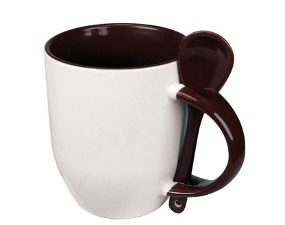 Custom Two-Tone Ceramic Mugs Dubai | 325ml Mug with Spoon UAE | Branded Corporate Gifts - Novelty