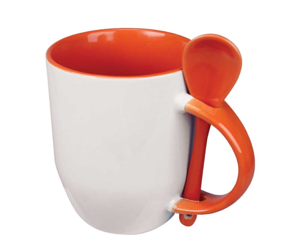 Custom Two-Tone Ceramic Mugs Dubai | 325ml Mug with Spoon UAE | Branded Corporate Gifts - Novelty