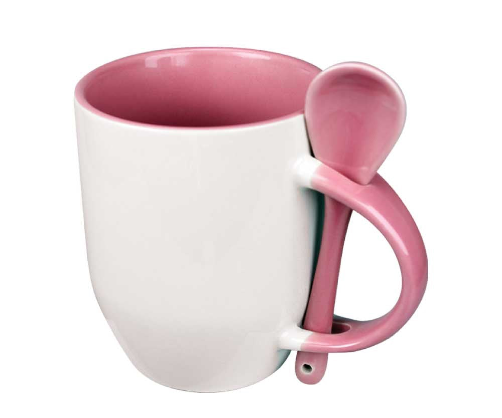 Custom Two-Tone Ceramic Mugs Dubai | 325ml Mug with Spoon UAE | Branded Corporate Gifts - Novelty