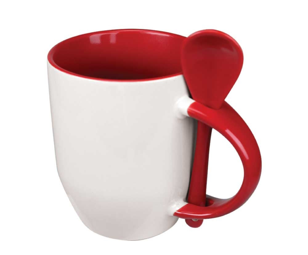 Custom Two-Tone Ceramic Mugs Dubai | 325ml Mug with Spoon UAE | Branded Corporate Gifts - Novelty