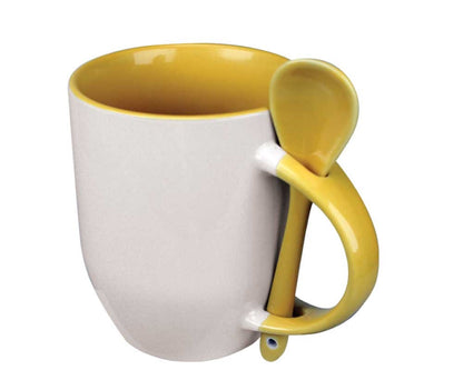 Custom Two-Tone Ceramic Mugs Dubai | 325ml Mug with Spoon UAE | Branded Corporate Gifts - Novelty