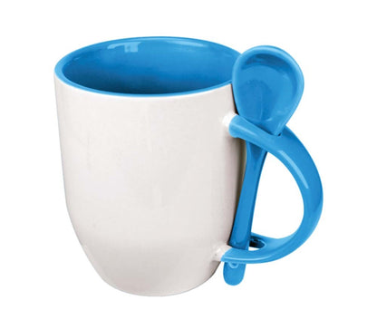 Custom Two-Tone Ceramic Mugs Dubai | 325ml Mug with Spoon UAE | Branded Corporate Gifts - Novelty