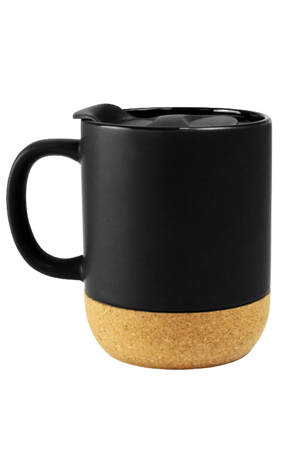Black ceramic mug with ergonomic handle and natural cork bottom for heat insulation, Ceramic Mug with Cork Bottom