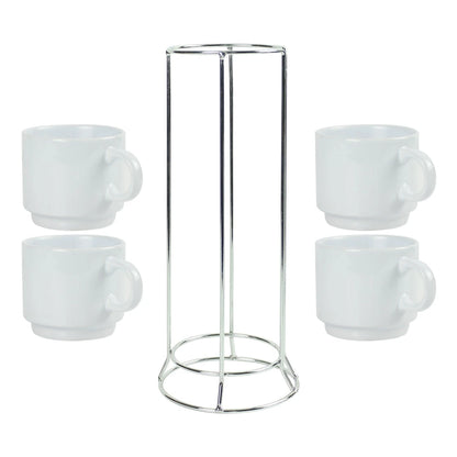 Ceramic Coffee Cups Set 4Pcs in Silver Metal Rack - Novelty